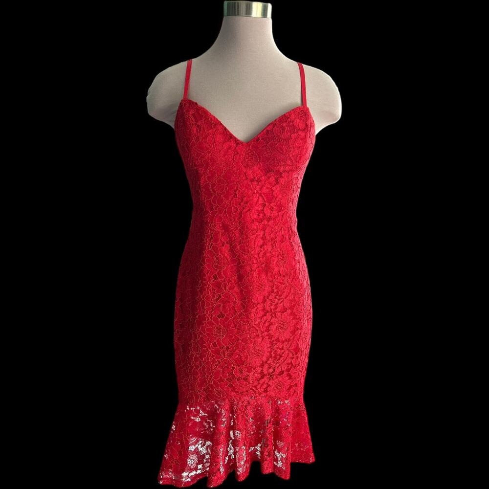 GUESS Bright Red Women's Bodycon Lace W/Flounced Tiered Hem Size 8